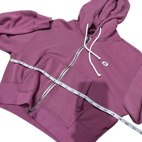 Abercrombie & Fitch cropped zip hoodie mauve Oversized Size Small - Picture 10 of 13